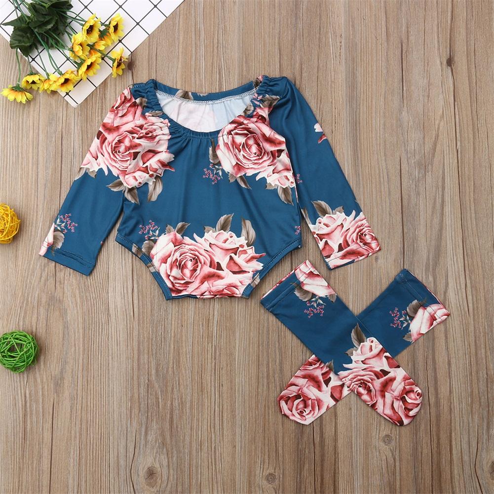 Baby Girl Long Sleeve Floral Romper Warm 2 Pcs Set