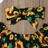 Toddler Baby Girl Ruffle Off Shoulder Sunflower Ripped 3 Pcs Set