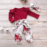 Baby Girl Knitting Ruffle Floral Valentine 3 Pcs Sets
