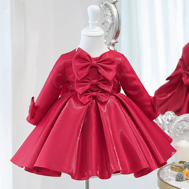 Kids Girl Flower Big Bow Evening Gowns Birthday Party Dresses