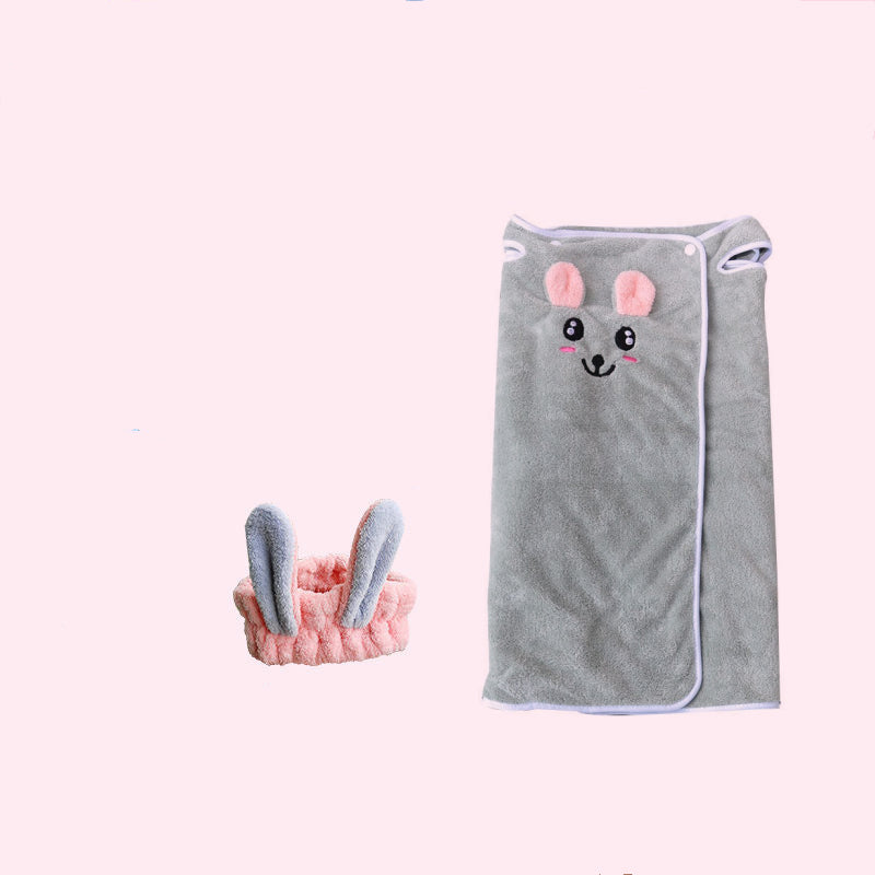 Kid Baby Girl Sling Skirt Cute Rabbit Quick-drying Cartoon Suit Bathrobe Pajamas