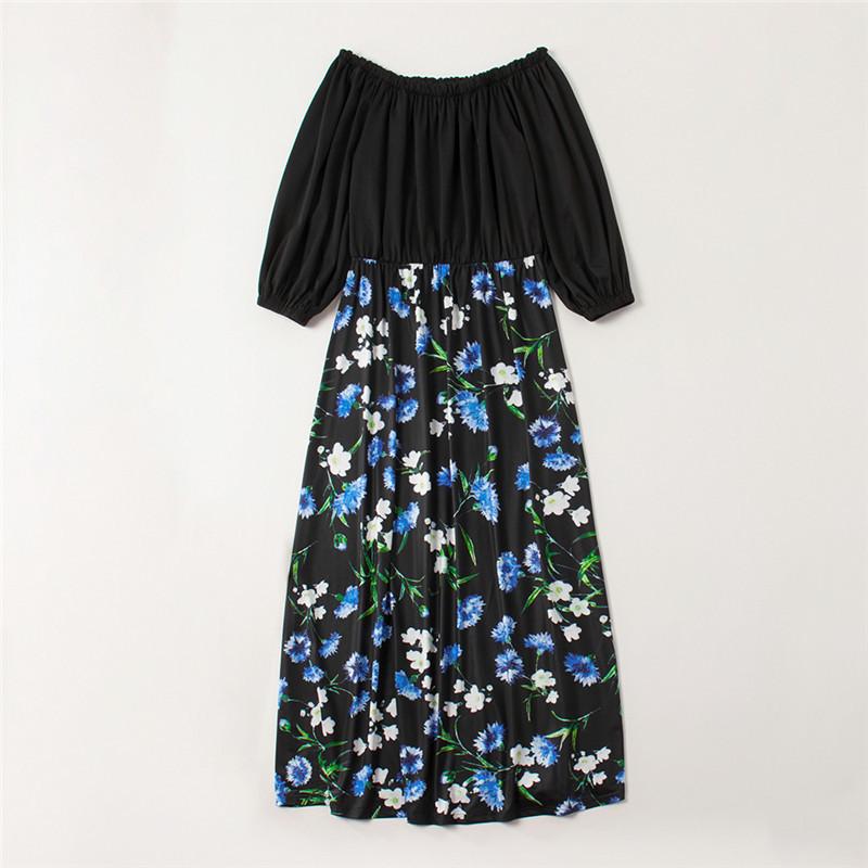 Family Matching Mommy and Me Off Shoulder Long-Sleeved Stitching Floral Dress