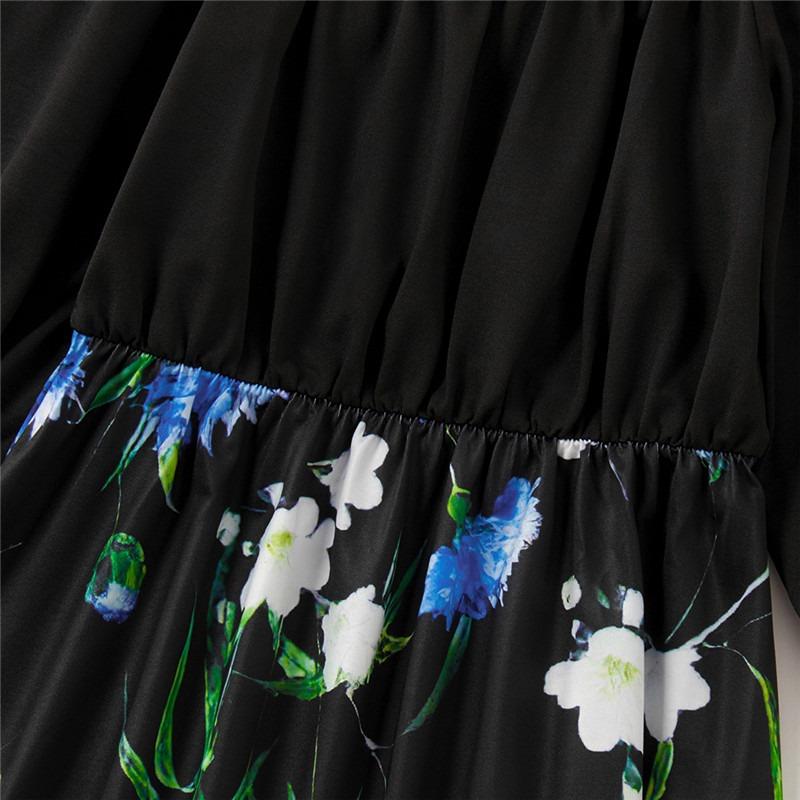 Family Matching Mommy and Me Off Shoulder Long-Sleeved Stitching Floral Dress