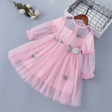 Girl Lace Chiffon Flower Draped Ruched Flower Casual Dresses 3-7 Years