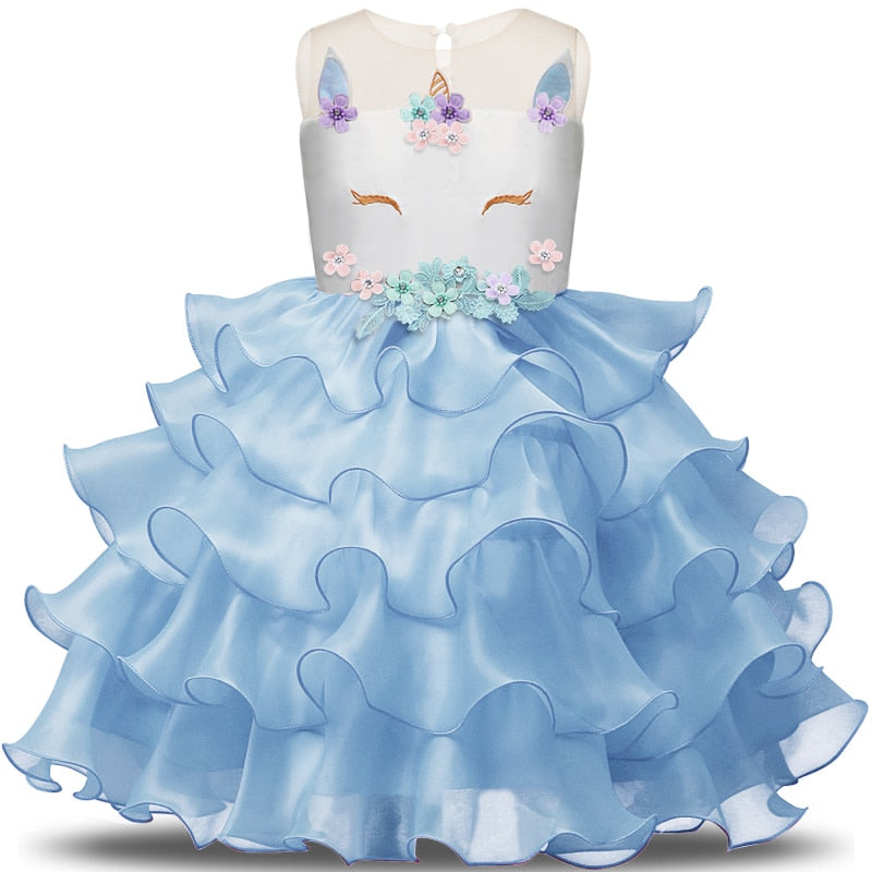 Girls Dress Elegant Unicorn Wedding Birthday Carnival Party Dresses 3-8T - honeylives