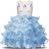 Girls Dress Elegant Unicorn Wedding Birthday Carnival Party Dresses 3-8T - honeylives