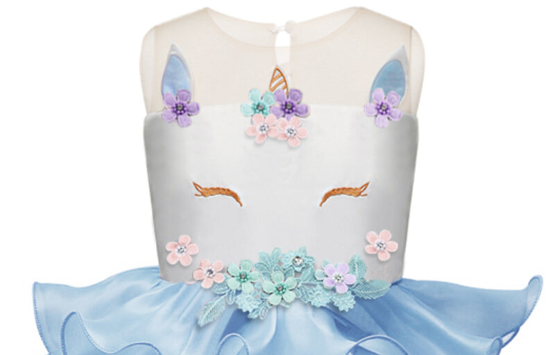Girls Dress Elegant Unicorn Wedding Birthday Carnival Party Dresses 3-8T - honeylives