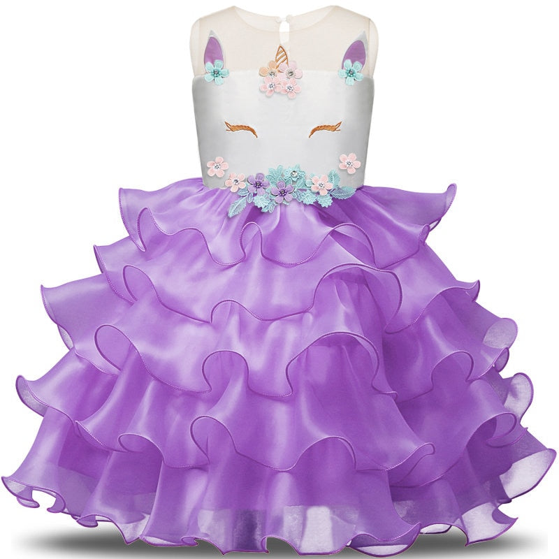 Girls Dress Elegant Unicorn Wedding Birthday Carnival Party Dresses 3-8T - honeylives