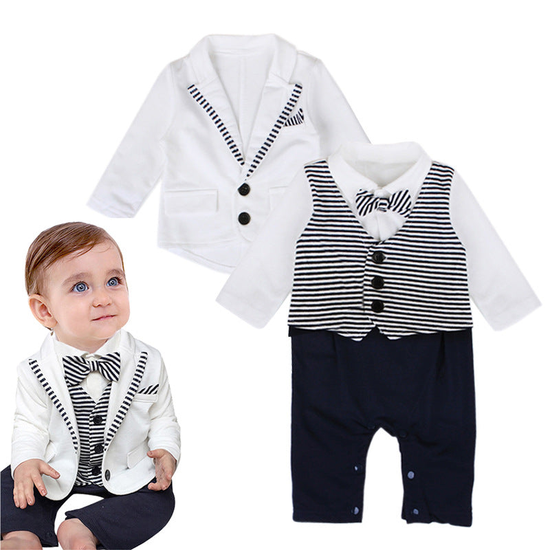 Baby Boy Suit Gentleman Tie Striped Long Sleeve 2 Pcs Sets