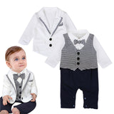 Baby Boy Suit Gentleman Tie Striped Long Sleeve 2 Pcs Sets
