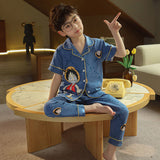 Kid Boys Home Suit Summer Cotton Thin Wicking Short Sleeve Pajamas