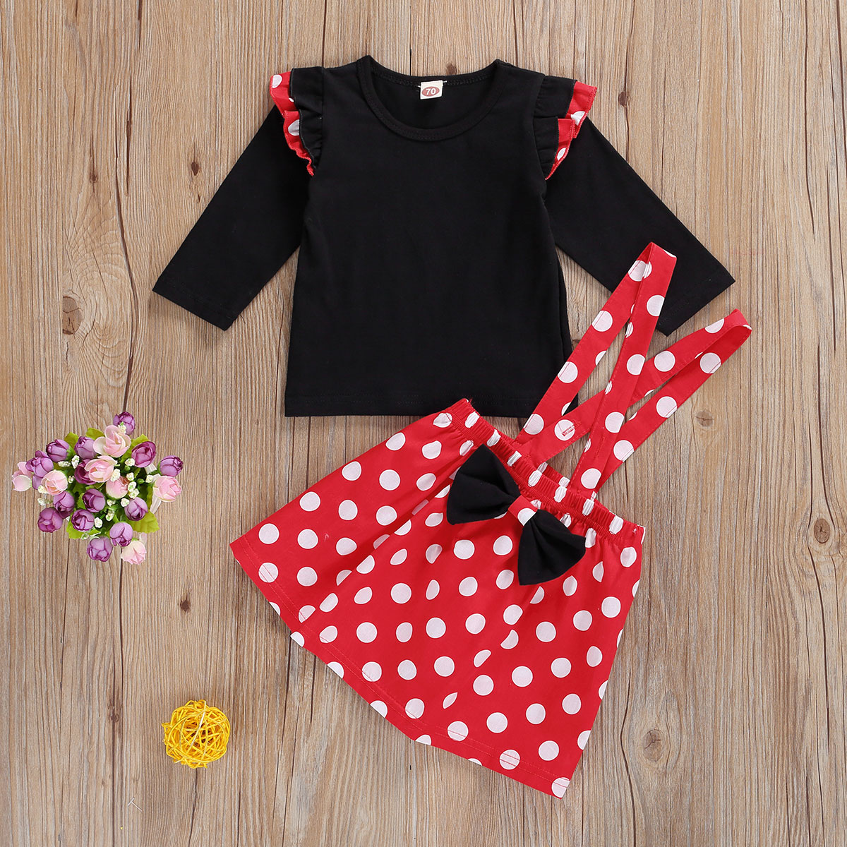Baby Girls Red Polka Dot Skirt Sets 2 Pcs