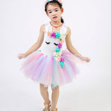 Cute Baby Unicorn Flower Tutu Pastel Tulle Dress with Hairbow Kids Birthday Party Costume - honeylives