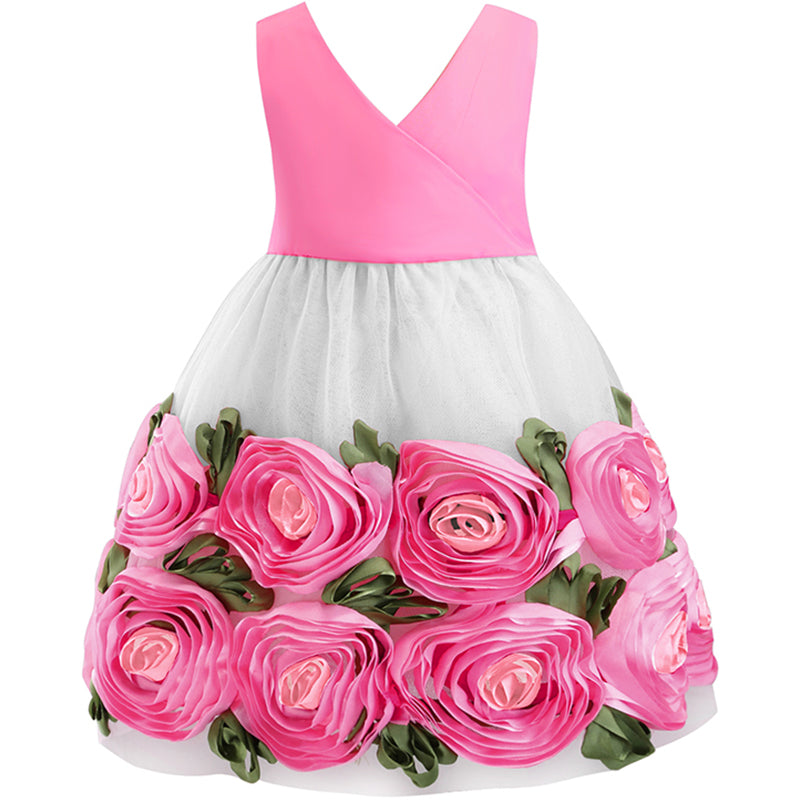 Toddler Kid Girls Flower Birthday Princess Rose Wedding Bridesmaid Dress 2-8T - honeylives