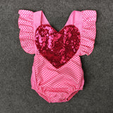 Baby Girl Jumpsuit Pink Tie Heart Glitter Halter Valentine Rompers