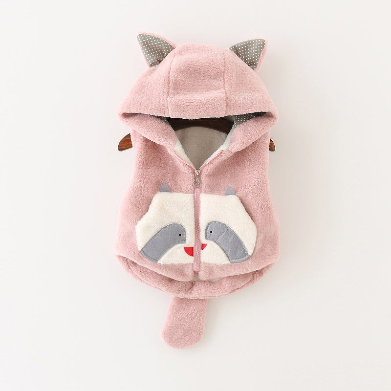 Baby Girl Hooded Cotton Wool Spring Winter Velvet Vest Coats
