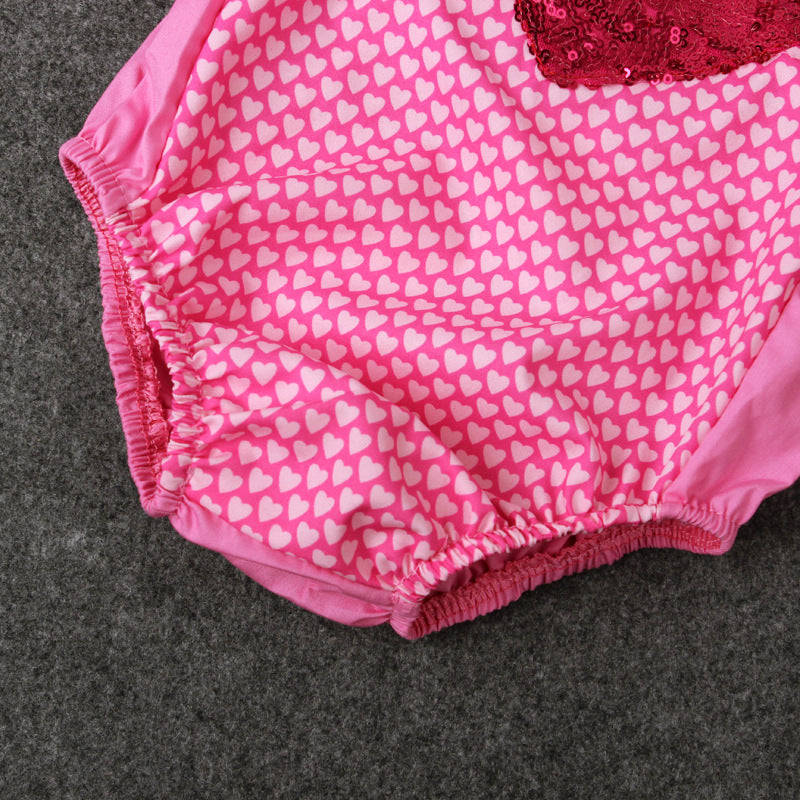 Baby Girl Jumpsuit Pink Tie Heart Glitter Halter Valentine Rompers