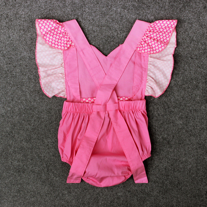 Baby Girl Jumpsuit Pink Tie Heart Glitter Halter Valentine Rompers