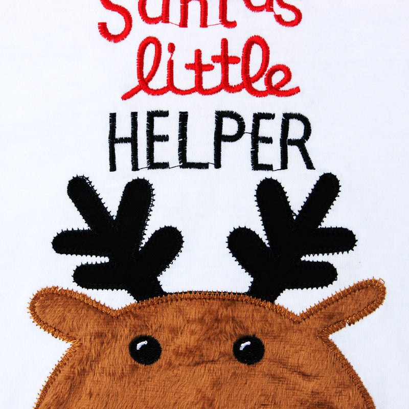 Kids Explosions Christmas Reindeer Embroidery Cotton Long-sleeved Pyjamas 2 Pcs