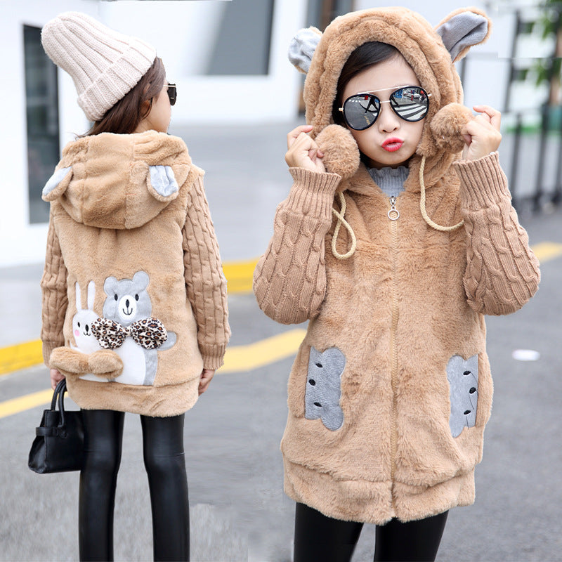 Kid Girl Imitation Fur Woolen Thickened Cotton Coats