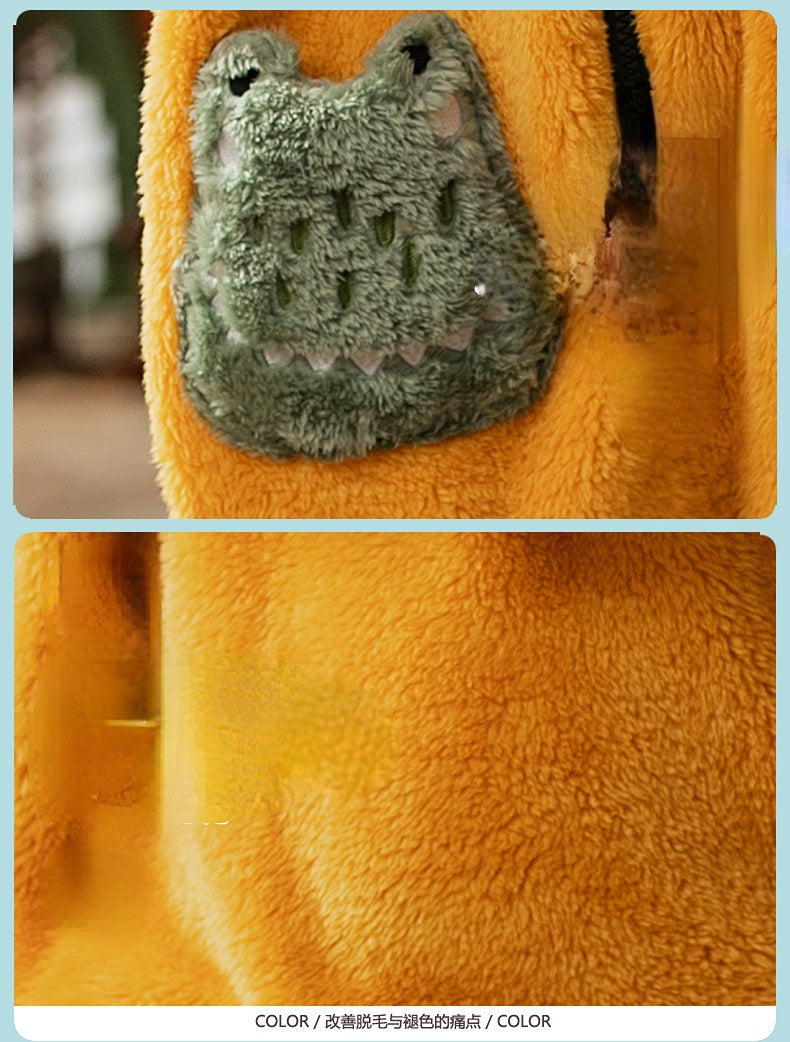 Kid Boy Thick Coral Velvet One-piece Cartoon Warm Flannel Pajamas