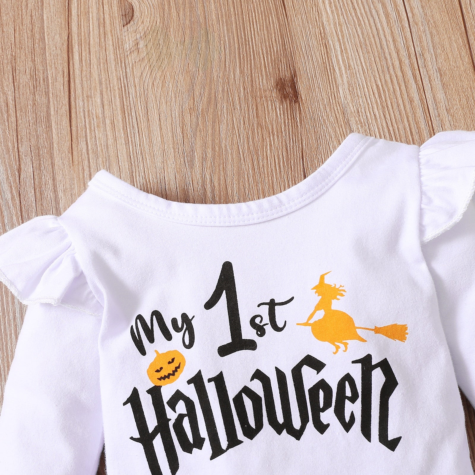 0-18M Halloween Baby Girls Pumpkin Letter Printing Long Sleeve 2 Pcs Sets