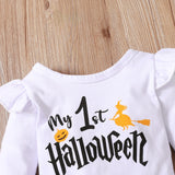 0-18M Halloween Baby Girls Pumpkin Letter Printing Long Sleeve 2 Pcs Sets
