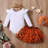 0-18M Halloween Baby Girls Pumpkin Letter Printing Long Sleeve 2 Pcs Sets