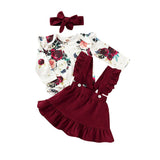 Sweet Baby Girl Long-Sleeve Floral Jumpsuit+Solid Dress+Headband 3Pcs - honeylives