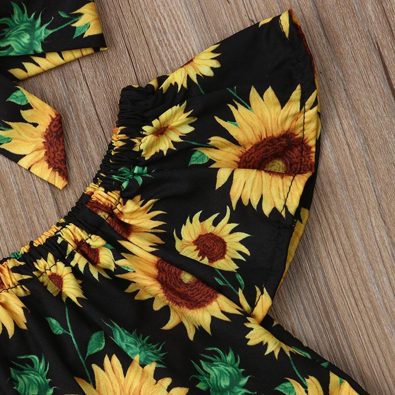 Toddler Baby Girl Ruffle Off Shoulder Sunflower Ripped 3 Pcs Set