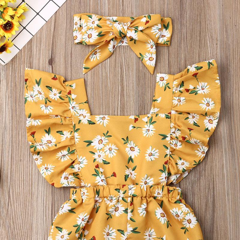 Baby Girl Floral Ruffle Sleeve Backless Romper 2Pcs Outfit Set