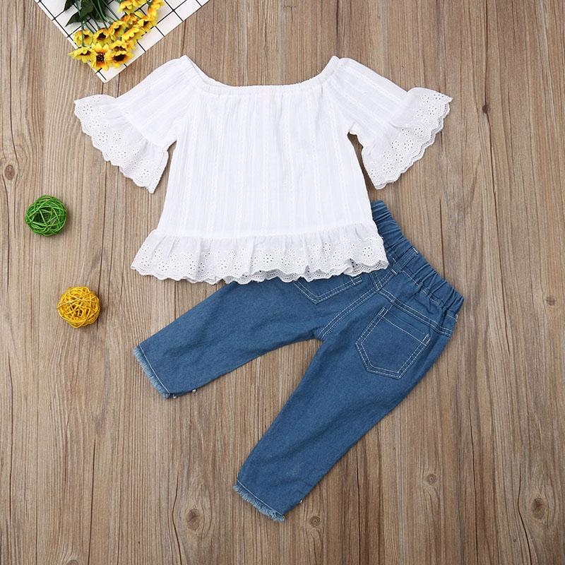 Toddler Baby Girl Fashion Off Shoulder Lace Pearl 2 Pcs Sets