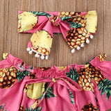 Baby Girl Off Shoulder Sunflower  Short Sleeve Romper 2 Pcs Set