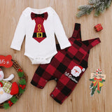 Baby Boy Girl White Long Sleeve Bow Tie Plaid 2 Pcs Set