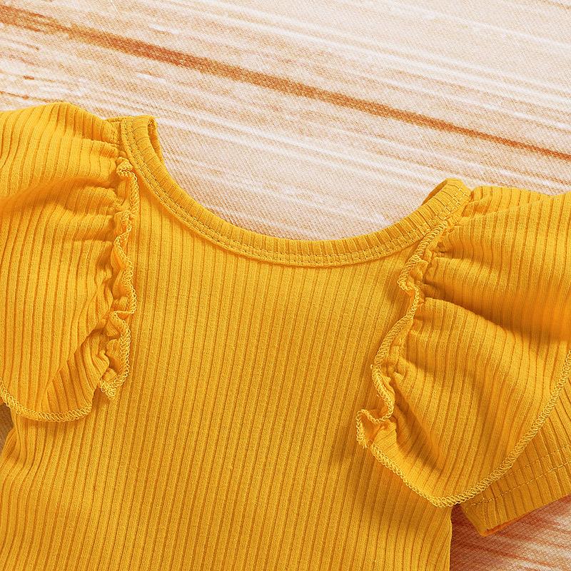 Baby Girls Ruffle Ribbed Sunflower Shorts 3 Pcs Set