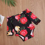 Newborn Baby Girl Flower Print Off Shoulder Valentine Sets 3 Pcs