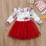 Girls Long Sleeve Flower Tulle Bow Christmas Flower Dresses