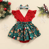 Baby Girl Christmas Lace Sleeveless V-Neck Romper Dress