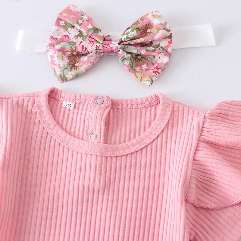 Baby Girl Ruffle Short Sleeve Floral 3 Pcs Sets
