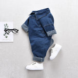Baby Boy Girl Long Sleeve Denim Jumpsuit Oblique Romper