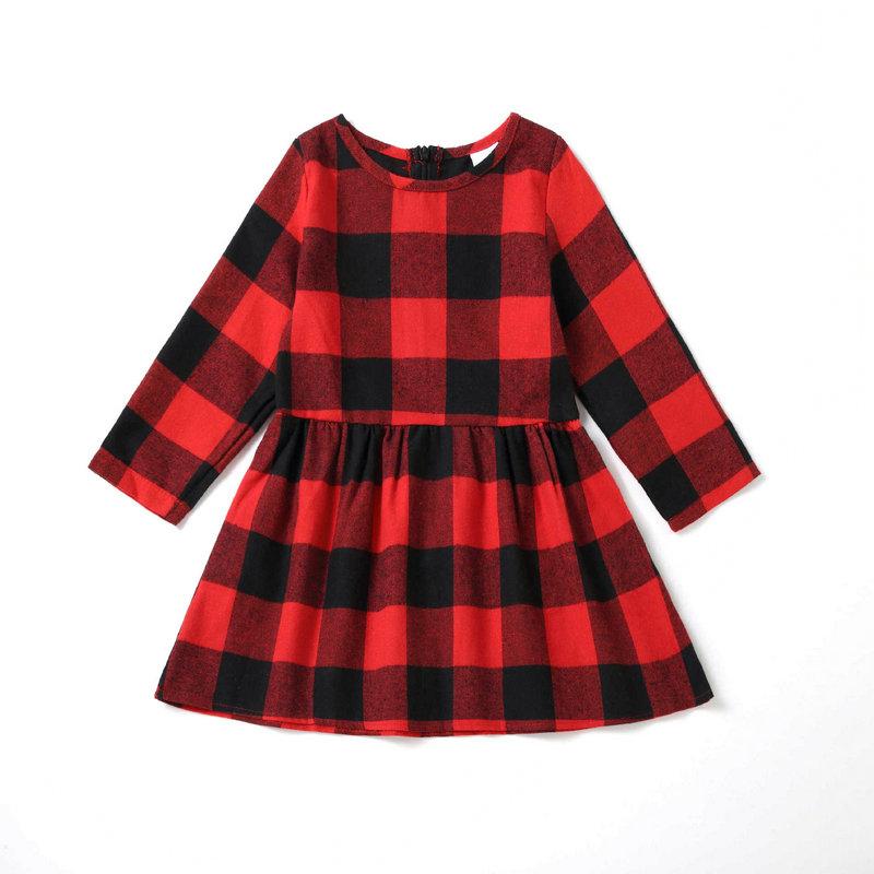 Family Matching Mommy And Me Outfits Long Sleeve Red Plaid Dress