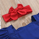 Baby Girl Fly Sleeve Patchwork Bowknot Ruffled Backless Romper 2 Pcs Sets