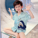 Kid Boys Home Ice Silk Pajamas Summer Thin Short Sleeve Suit Set