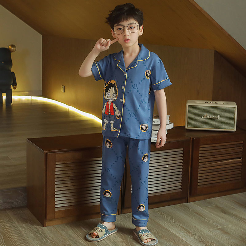 Kid Boys Home Suit Summer Cotton Thin Wicking Short Sleeve Pajamas