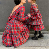Family Matching Parent-Child Fashion Plaid Print Bow Dresses