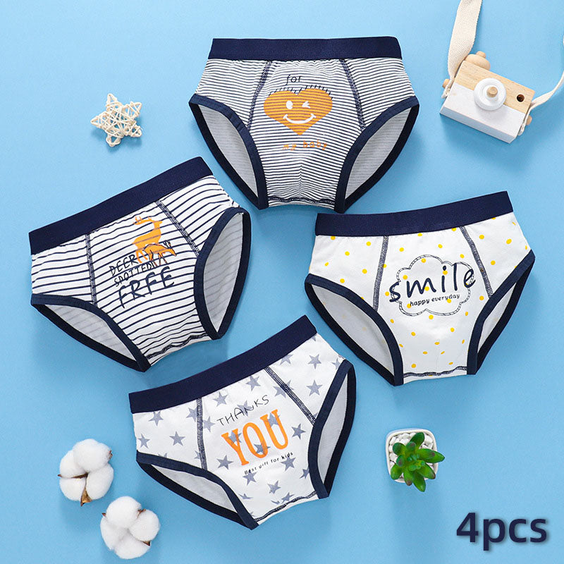 Kids Boys Underwear Cartoon Shorts Triangle Stripes Cotton 4 Piece/Lot