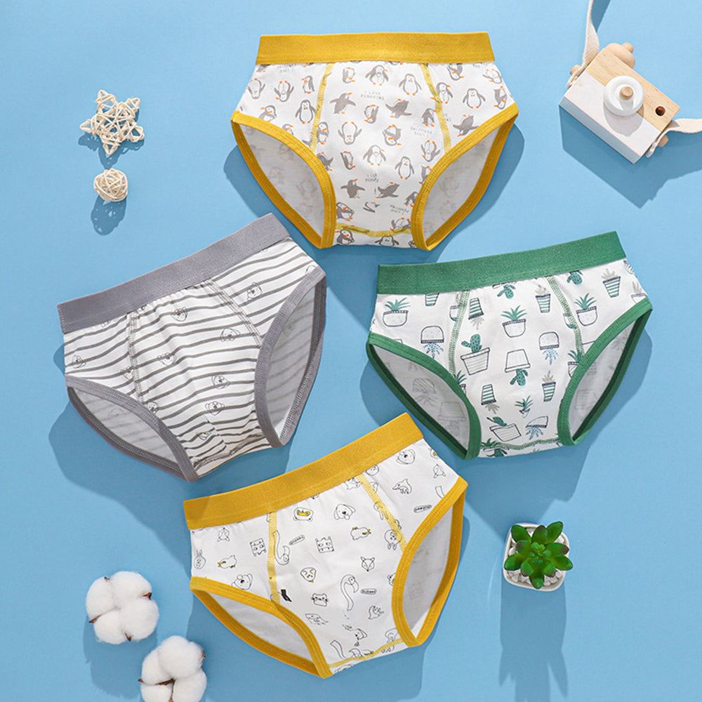 Kids Boys Underwear Cartoon Shorts Triangle Stripes Cotton 4 Piece/Lot