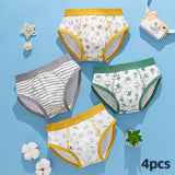 Kids Boys Underwear Cartoon Shorts Triangle Stripes Cotton 4 Piece/Lot