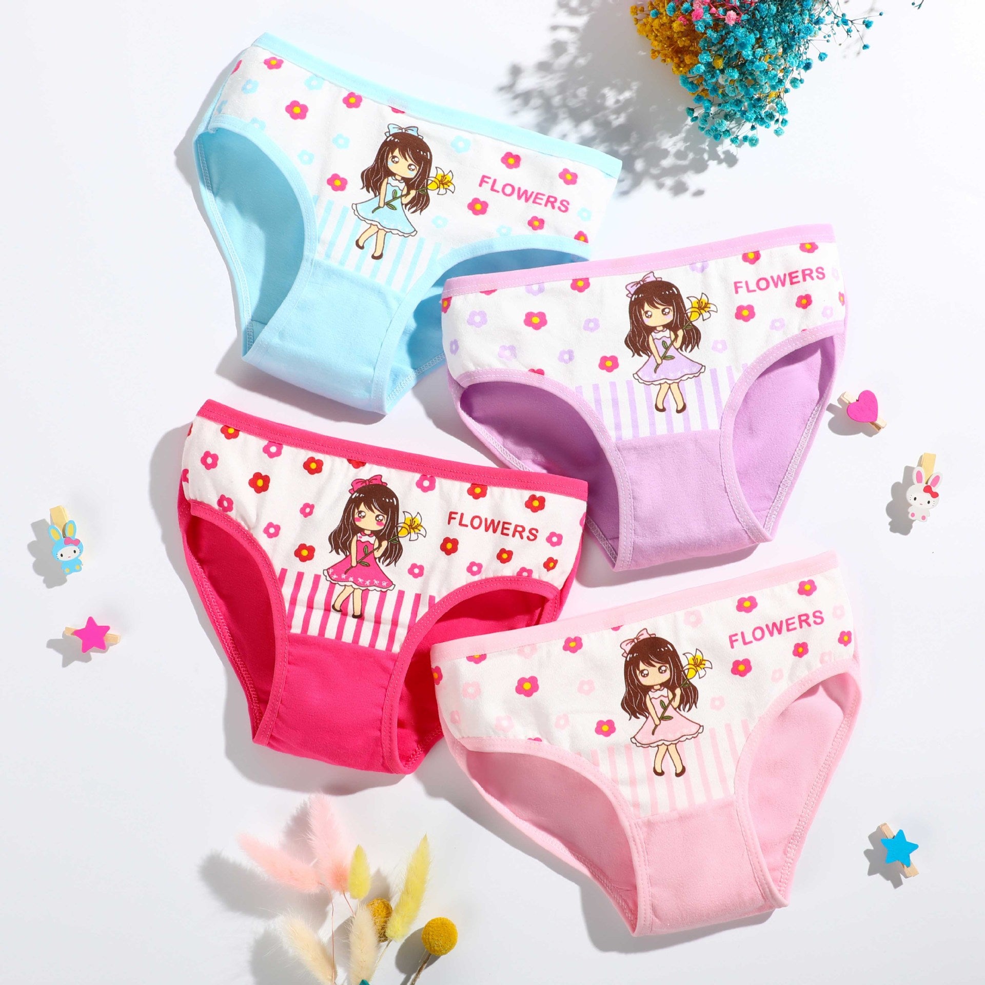 Kid Baby Girl Cotton Underwear Panties Cute Soft Breathable 4 Pieces/Lot