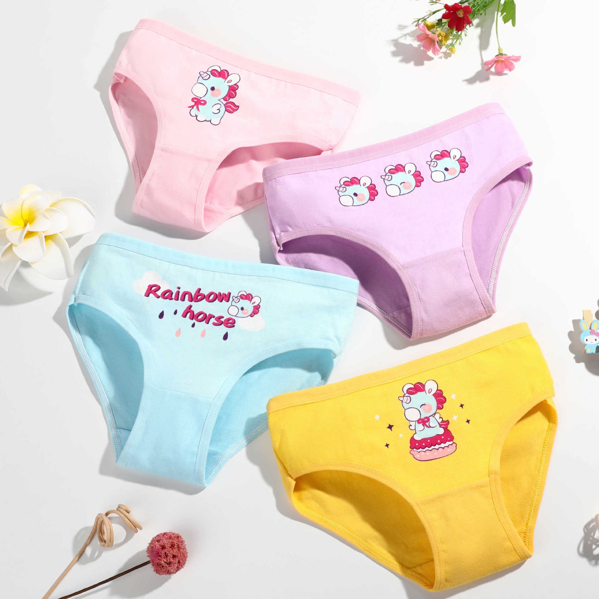 Kid Baby Girl Cotton Underwear Panties Cute Soft Breathable 4 Pieces/Lot